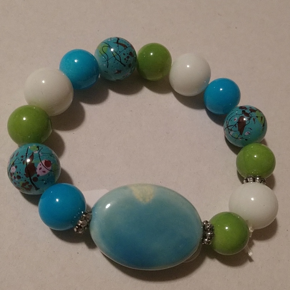 🩵🌟Handmade Glass Beads Bracelet Turquoise NWT